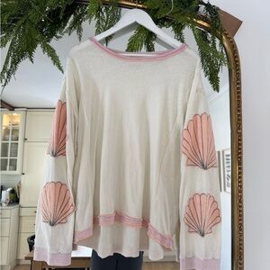 We The Free Cream and Pink Trim Top